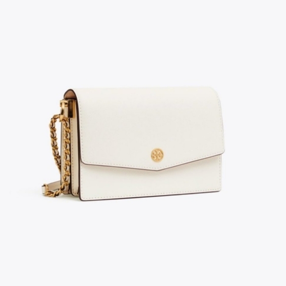 Tory Burch Handbags - TORY BURCH Robinson convertible mini shoulder bag, white gold